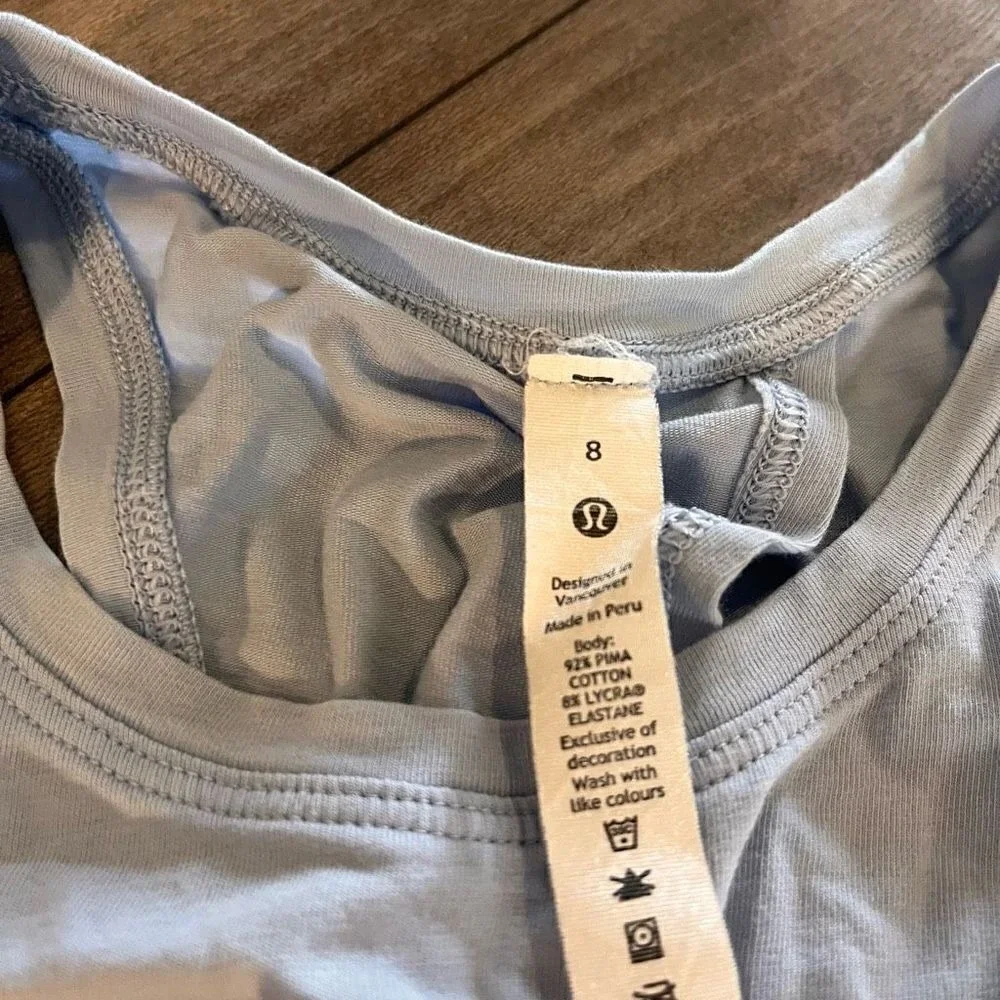 Lululemon It Is A Tie Tank Top Blue Pastel Pima Cotton Size 8